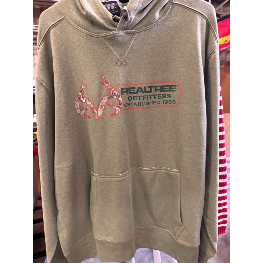 Realtree Hoodie Mens XL Olive Green Excellent‎ Graphic Logo Pullover Sweatshirt